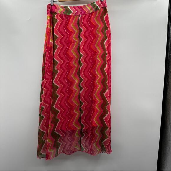 Sundance Pink, Green, Orange Zig Zag Chevron Print Flowy Maxi Skirt Size 10 - Picture 5 of 12